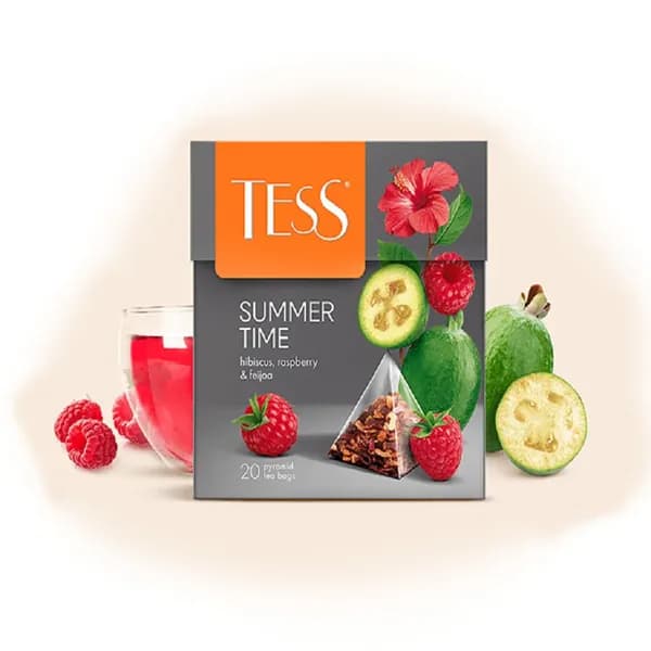 Чай в пирамидках травяной Tess Summer Time (Самма Тайм) 20 пак. Гибискус с ароматом малины и фейхоа.