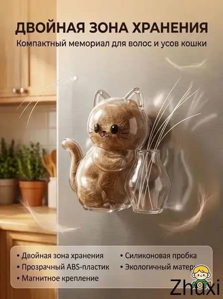 Прозрачный контейнер для кошачьих усов и шерсти Усятница с магнитом на холодильник