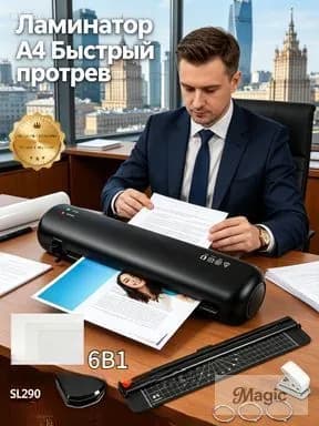 Пакетный ламинатор Ламинатор для бумаги А4 набор резак и углорез, формат А4, черный матовый
