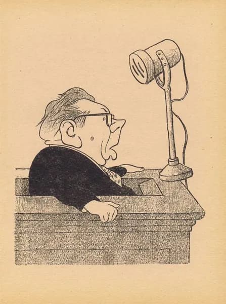 Литературовед Владимир Владимирович Ермилов. Портрет, карикатура, шарж. Антикварная цинкография. СССР, 1956 г.