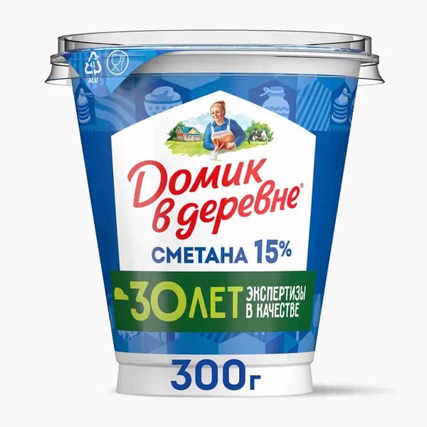 Сметана 15%, 300 г, Домик в деревне