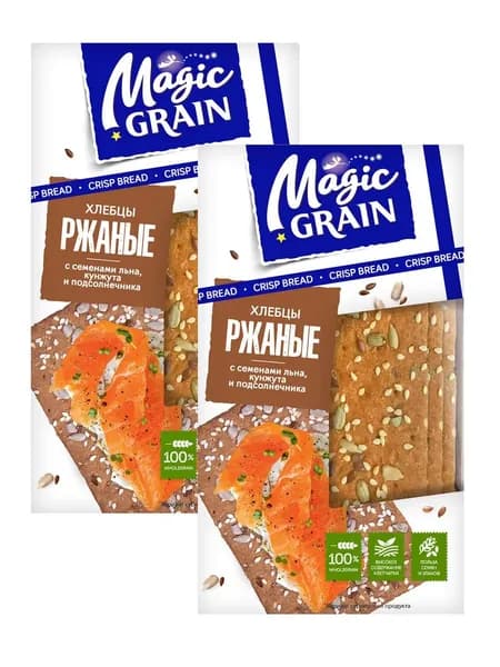 Хлебцы Magic Grain Ржаные с семенами льна, подсолнечника и кунжута, 160 г х 2 шт