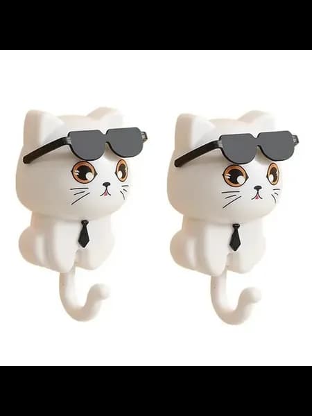 Брелок для ключей кот с очками Белый 2 шт