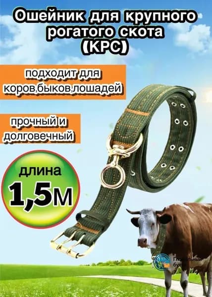 Ошейник для КРС 50мм/150см брезент-нейлон 4 слоя/Для теленка, коров, быков,лошадей с вертлюгом, особопрочныйVITA