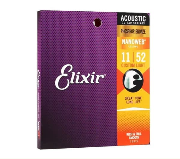 Струны для акустической гитары Elixir 16027 Nanoweb Люминофор медный,011-052