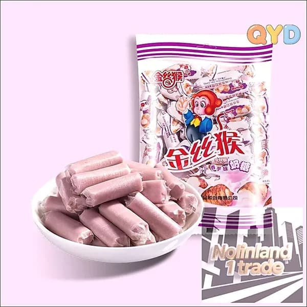 Китайская молочная конфета Золотая обезьянка со вкусом таро, 118 г/мешок