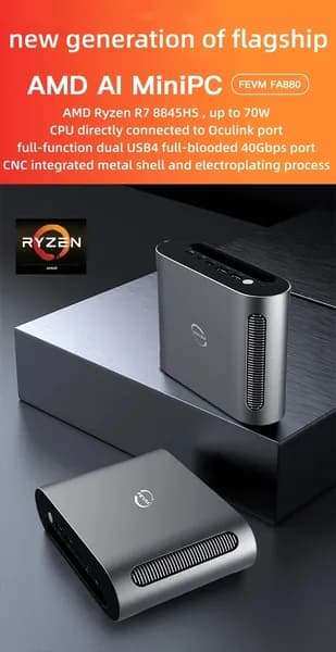 Мини-ПК AMD R7 8845HS мини ПК (AMD Ryzen 7 8845HS, RAM Отсутствует, AMD Radeon, Windows 11 Pro), серебристый