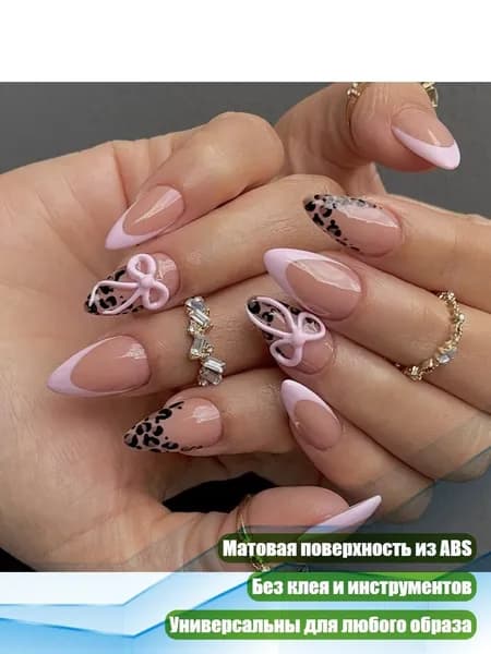 Ложные ногти с леопардовым принтом и бантами