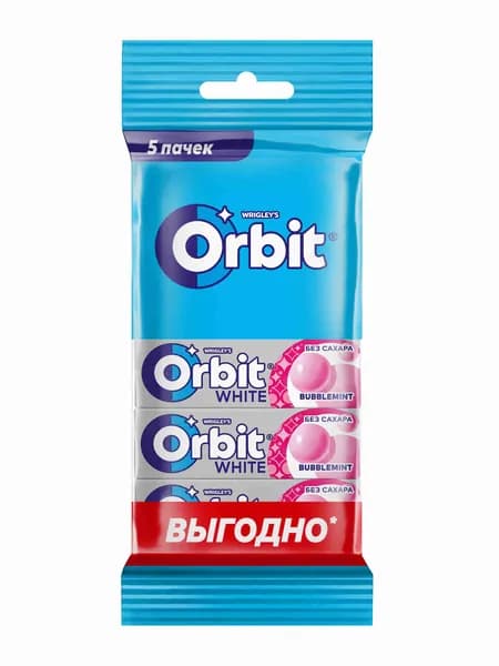 Жевательная резинка Orbit White Bubblemint, без сахара, 5 пачек по 13,6 г