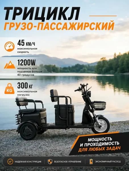 Электротрицикл для хозяйства 45км/ч до 300кг