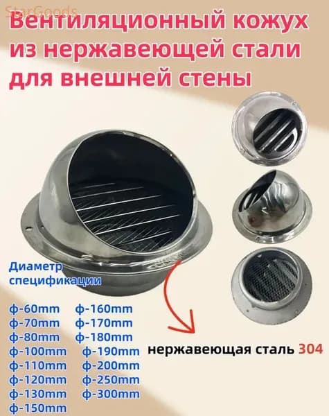 Выход стенной металлический с решеткой и сеткой, 304 нержавеющей стали,D60mm