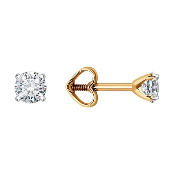 Золотые серьги DIAMANT-ONLINE с фианитом 585 пробы