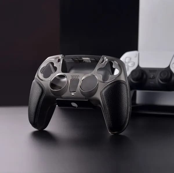 Полное покрытие на 360 для контроллера PS5 Кожаная ручка с защитой от пота и противоударный корпус-Полупрозрачный Черный