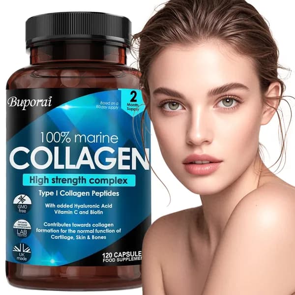 Капсулы Buporai Marine Collagen - обогащены гиалуроновой кислотой, витамином С и биотином - способствуют образованию коллагена и поддерживают нормальную функцию хрящей, кожи и костей.