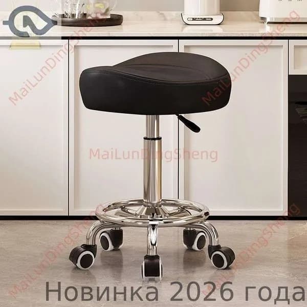 Ортопедический стул, Искусственная кожа, Модель без подножки и без спинки, чёрный цвет, с шумоподавляющими колёсами в резиновой оболочке