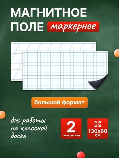 Разлиновка магнитная для школьной доски комплект, клетка + редкая косая линия 130х60 см. WellKit