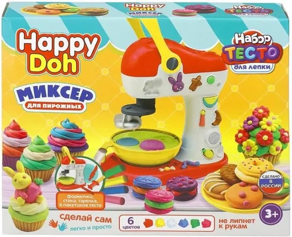 Набор с тестом для лепки "Миксер для пирожных", игровой набор для детского творчества и развития мелкой моторики, 6 цветов + формочки и аксессуары