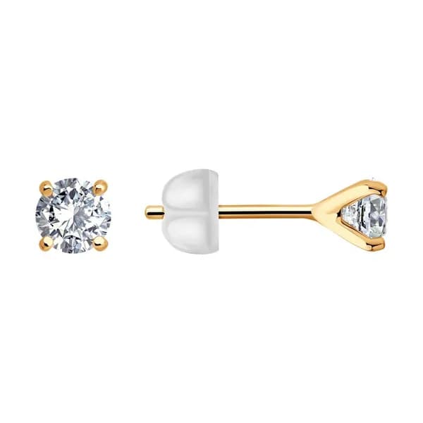Diamant, Серьги из золота с фианитами, 51-122-02873-1, пусеты, украшение из красного золота 585 пробы, гвоздики