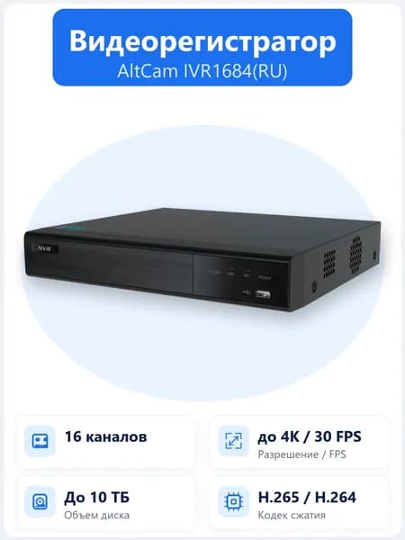 AltCam IVR1684(RU) 16-ти канальный 12Мп IP-регистратор, поток 128мбит