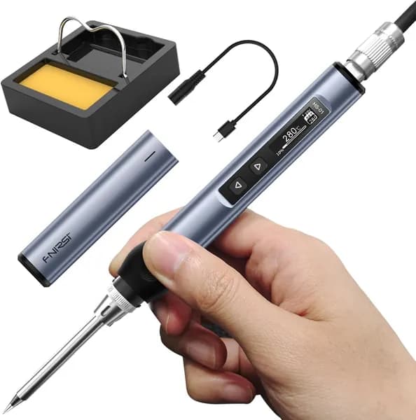 Портативный электрический USB паяльник FNIRSI HS-01 Blue (набор 4 предмета, жала T65)