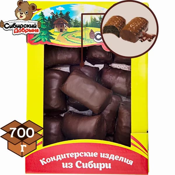 Пирожные КРОШКА-ДОБРОШКА с арахисом в темной глазури, со вкусом шоколада 700 гр / мишка в малиннике / Сибирский добрыня