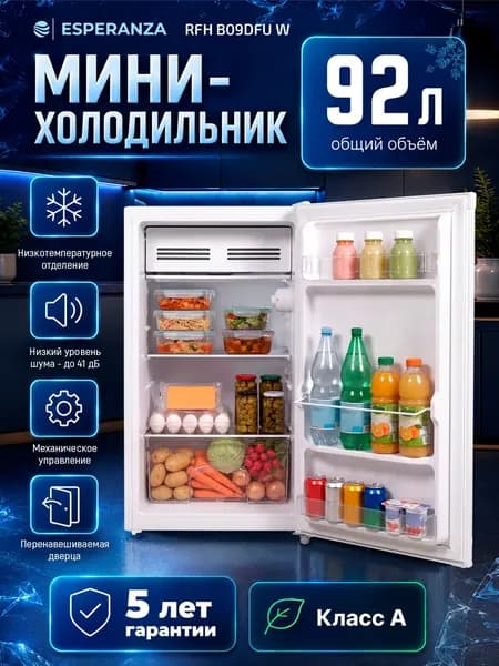 Холодильник маленький однокамерный ESPERANZA RFH B09DFUW, 92 литра, для дачи, дома, гостиницы и офиса
