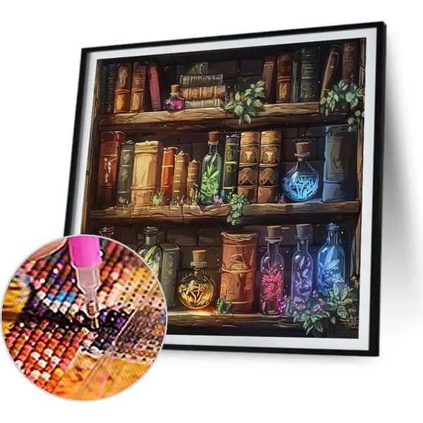 Диамантная картина Волшебная книжная полка , 50 50 см, 40 цветов, DIY