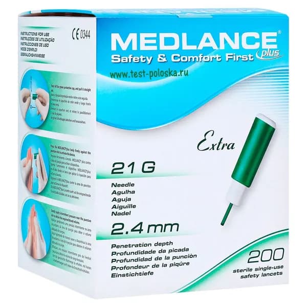 Одноразовые стерильные автоматические ланцеты Медланс Плюс Экстра (Medlance Plus Extra) 2.4 мм, 200 штук