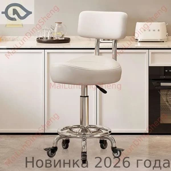 Ортопедический стул, Искусственная кожа, Модель без подножки, со спинкой, белый цвет, с тормозными колёсами «Цзиньцзуань»