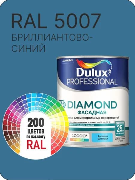 Краска для минеральных и деревянных фасадов Dulux Diamond цвет бриллиантово синий Ral 5007 0.8 л.