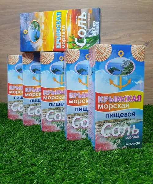 Крымская морская пищевая соль розовая мелкая, с ламинарией