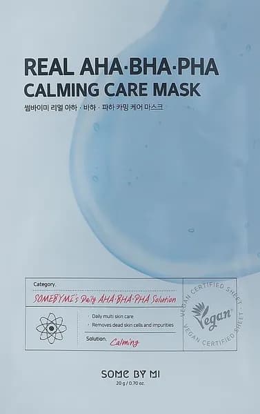 SOME BY MI REAL AHA-BHA-PHA CALMING CARE MASK Успокаивающая тканевая маска для лица с кислотами, 25 г