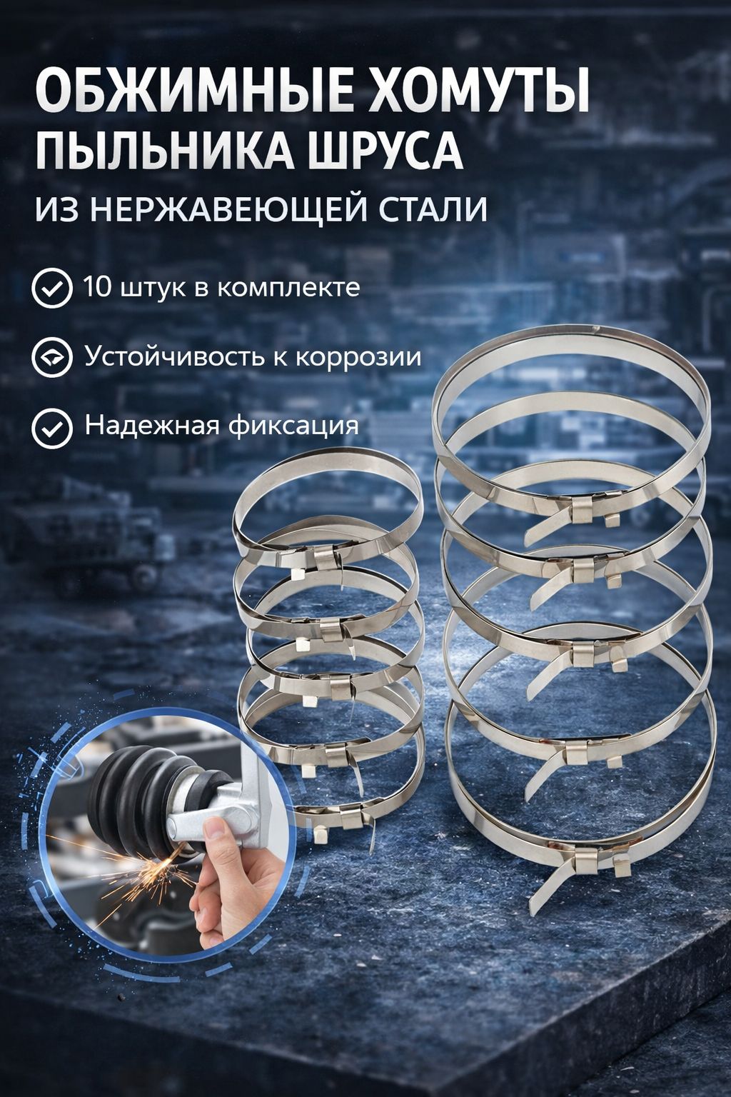 10 шт. комплект зажимов пыльника ШРУСа из нержавеющей стали, обжимной хомут для оси ШРУСа, универсальный набор, автомобильные короткие большие ленты