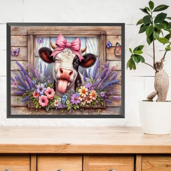 Диамантная картина Ферма с коровой , 50 40 см, 5D, из смолы