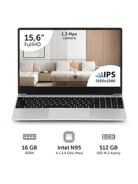 Azerty RB-1554 Ноутбук 15.6", Intel N95, RAM 16 ГБ, SSD 512 ГБ, Intel UHD Graphics, Windows Pro, серебристый, Русская раскладка