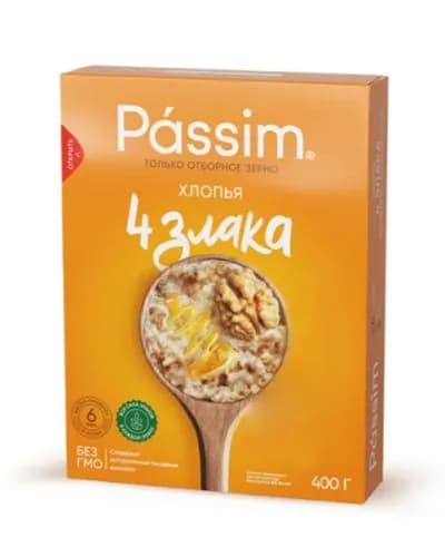 Пассим Хлопья 4 злака, быстрого приготовления, отборное качество, 400 г