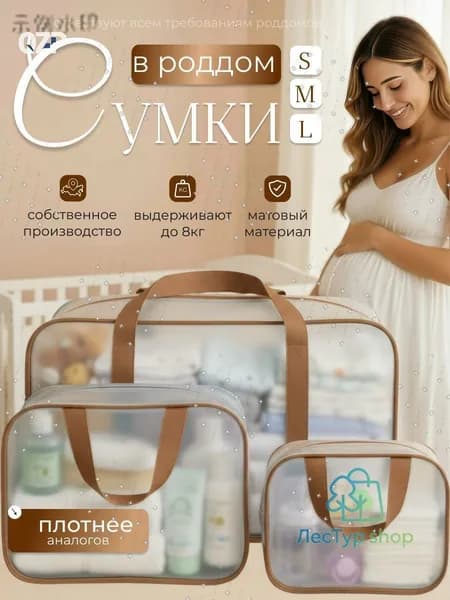 Сумки в роддом прозрачные для беременных набор 3 шт. без наполнения мамы и малыша