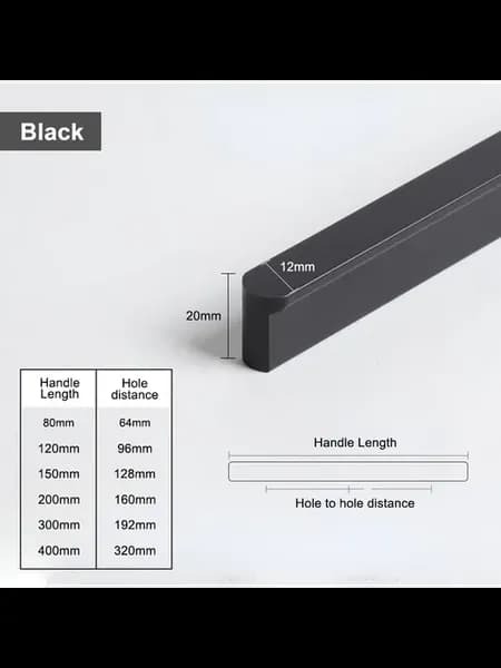 Ручки для шкафов из алюминия 800mm, Черный, Black