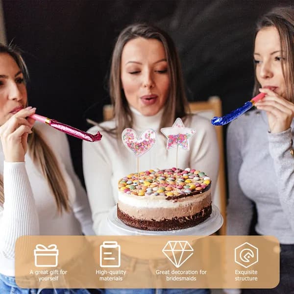 Набор пластиковых украшений для торта с деревянными палочками, фигурки звезд и сердец для праздничной вечеринки, 5 шт