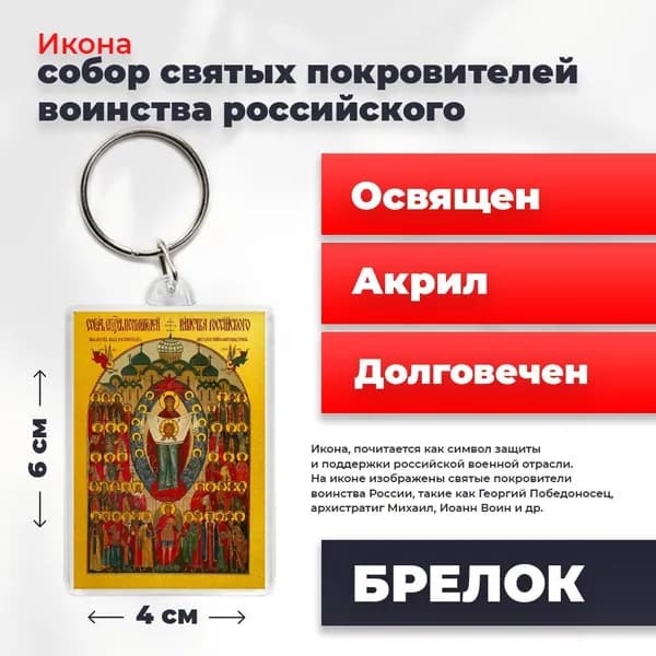 Икона-оберег "Собор святых покровителей воинства Российского", на брелке, освященная, 4*6 см