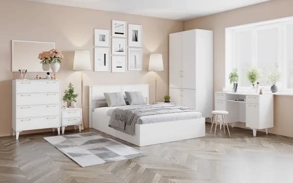 Модульная Спальня в стиле минимализм, композиция 2, Белый (МДФ)