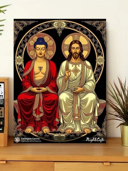 Картина "Картина на холсте с изображением Будды и Иисуса 30 х 40" 30x40 см
