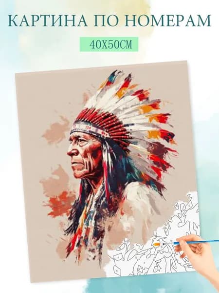 Картина по номерам на холсте с без подрамником 40x50cm / "Портрет индейца"