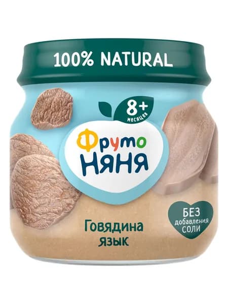 Пюре мясное ФрутоНяня с 8 месяцев, говядина и язык, 80 г