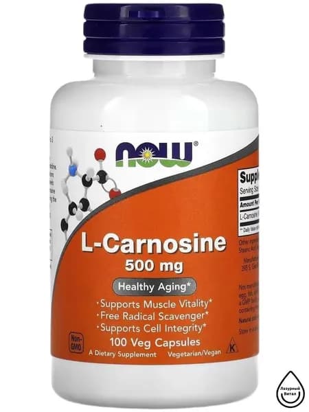 NOW L-Carnosine 500 mg 100 veg caps / Л-Карнозин 500 мг 100 капсул NOW США / Мощный антиоксидант, замедляет старение, повышает выносливость и физическую производительность