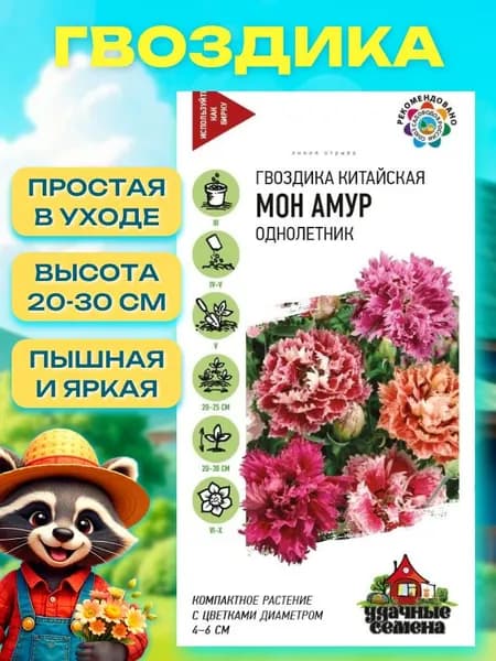 Семена цветов, Гвоздика китайская "Мон Амур" махровая, смесь 0,05 г