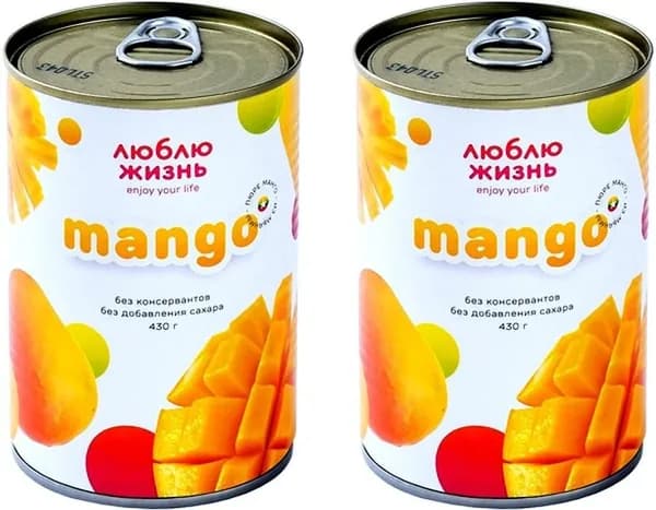Пюре манго без сахара и без консервантов "Люблю жизнь", 2 шт по 430 г