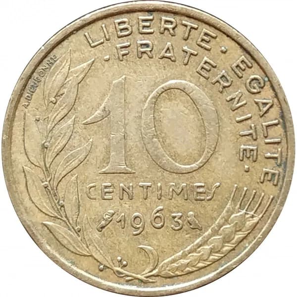 10 сантимов 1963 Франция из оборота