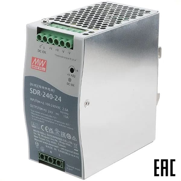 Блок питания SDR-240-24 1ф выход 24В пост. тока 10А стабилизированный MEAN WELL