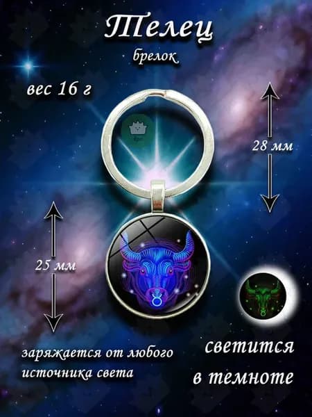 Брелок для ключей Телец знаки зодиака синий круглый